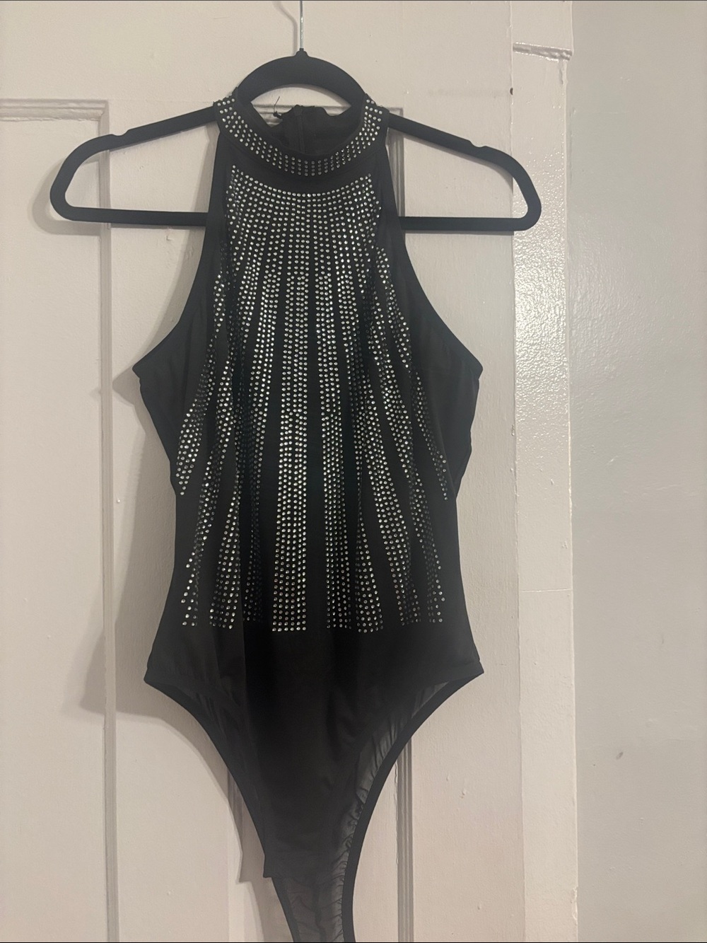 Girls' Black High-Neck One-Piece with Silver Stud Detail